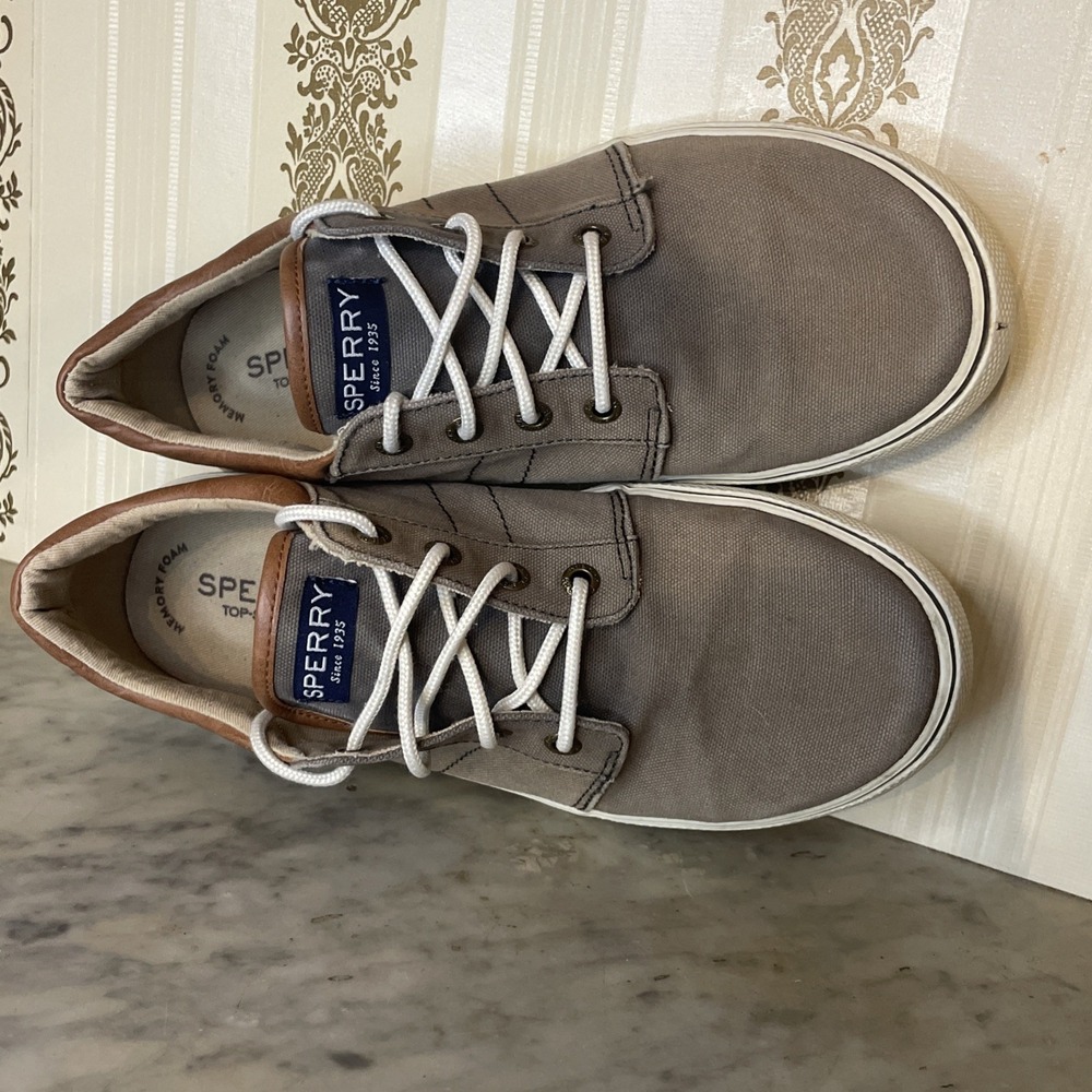 Sperry Taupe Canvas Shoe Women's‎ Size 6 Brown Leather Trim | Simple Clean Core